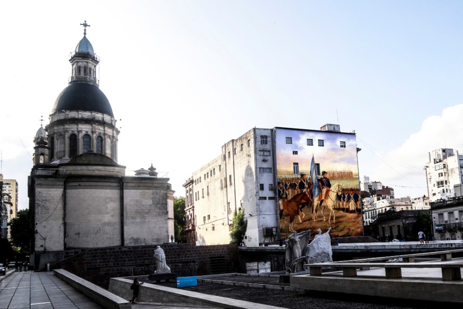 244023 | Montaje pintura de Rafael Domingo del Villar: Belgrano jura la Bandera Argentina en las barrancas de -